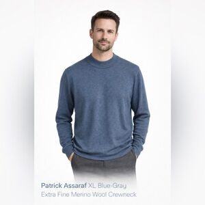 Patrick Assaraf XL Blue-Gray Extra Fine Merino Wool Crewneck